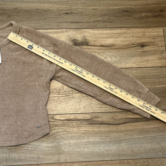 Women's Hollister Henley Sweater SZ Medium Color Block Tan White Soft Fuzzy - Picture 9 of 11